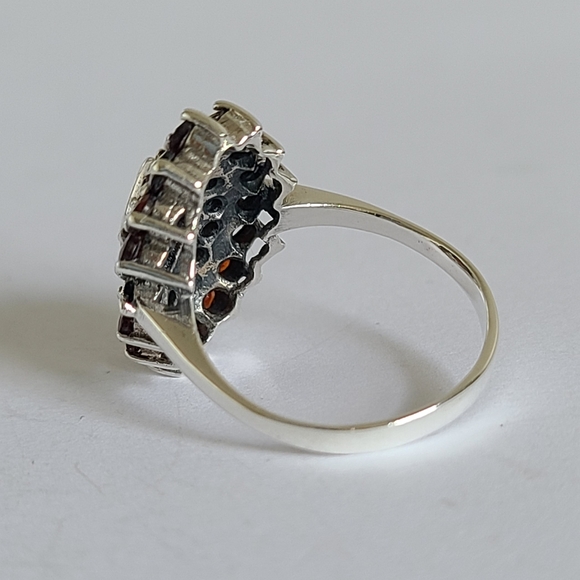 Vintage Boho Sterling Silver Red Garnet Marquis Flower Crystal Cluster Ring - Picture 9 of 13